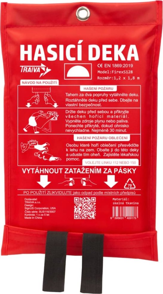 Hasicí deka Firex S11 a S128 S128, rozměr: 1,2 x 1,8 m, měkký obal - červená, Kód: 10720