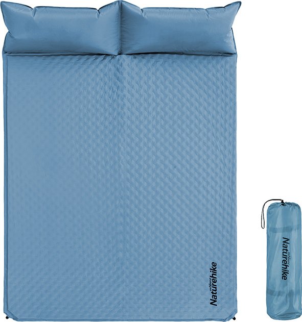 Naturehike samonafukovací karimatka s integrovanými polštáři Base 2400 g – pro 2 osoby – modrá (185 x 130 x 2,5 cm)