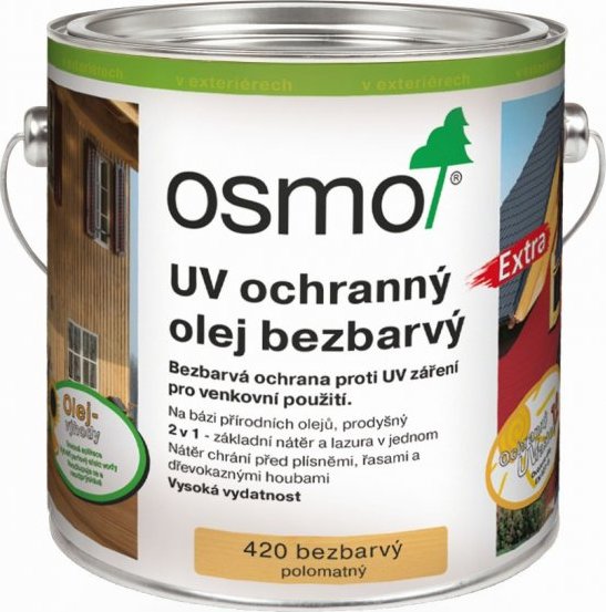 Osmo 1420 420 a 410 UV ochranný olej BEZBARVÝ 2,5 l - 1420 bezbarvý mat s účinn.látek - exterié