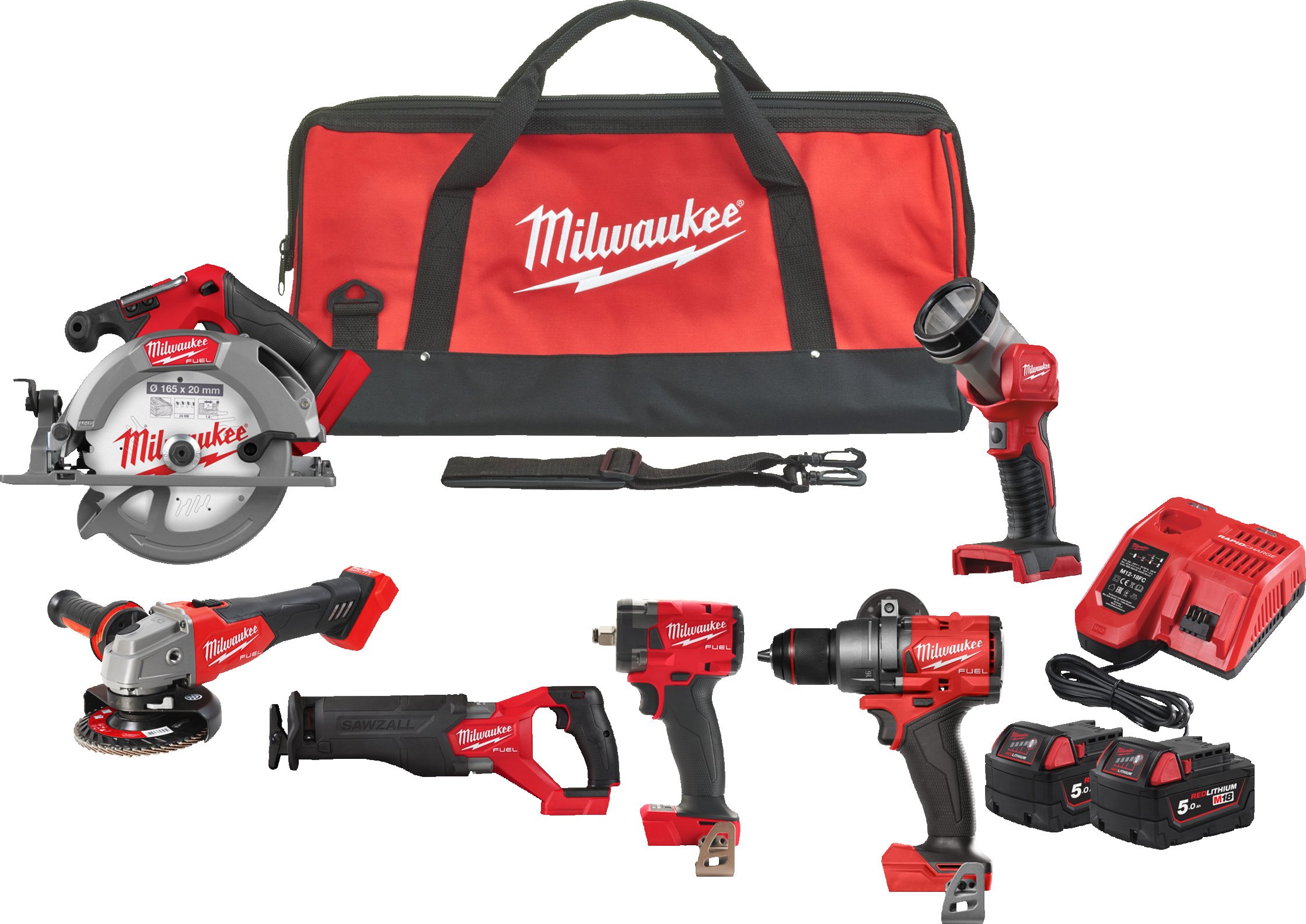 MILWAUKEE M18 M18 FPP6H3-502B | nabíječka | aku sada M18 FUEL 6 strojů, 2× 5,0 Ah, rychlo | 4933498659 | MILWAUKEE
