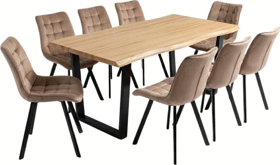 Vikio Jídelní set pro 8 osob 180x90 cm dub noha U béžová židle VJS158-8BE-S ZA AKČNÍ CENU