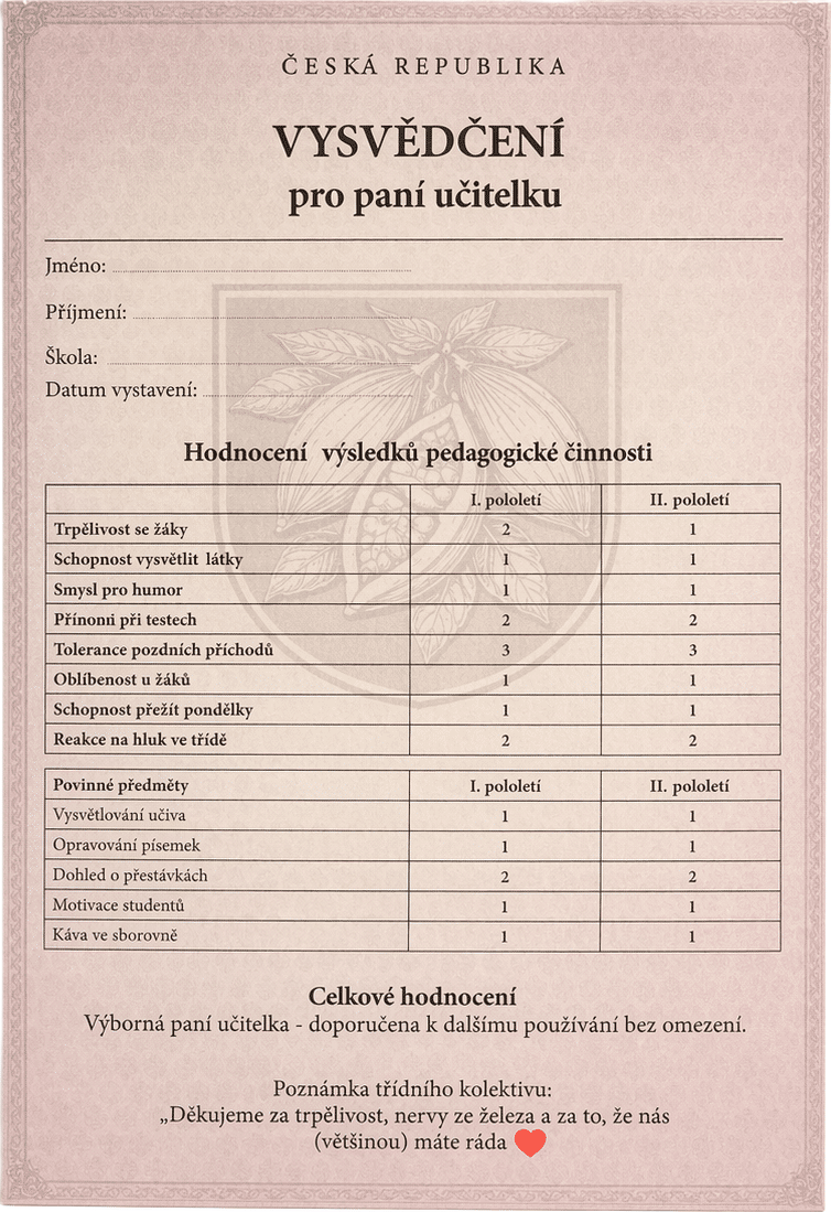 Degustační sada čokolád 6x 25g - Vysvědčení pro paní učitelku