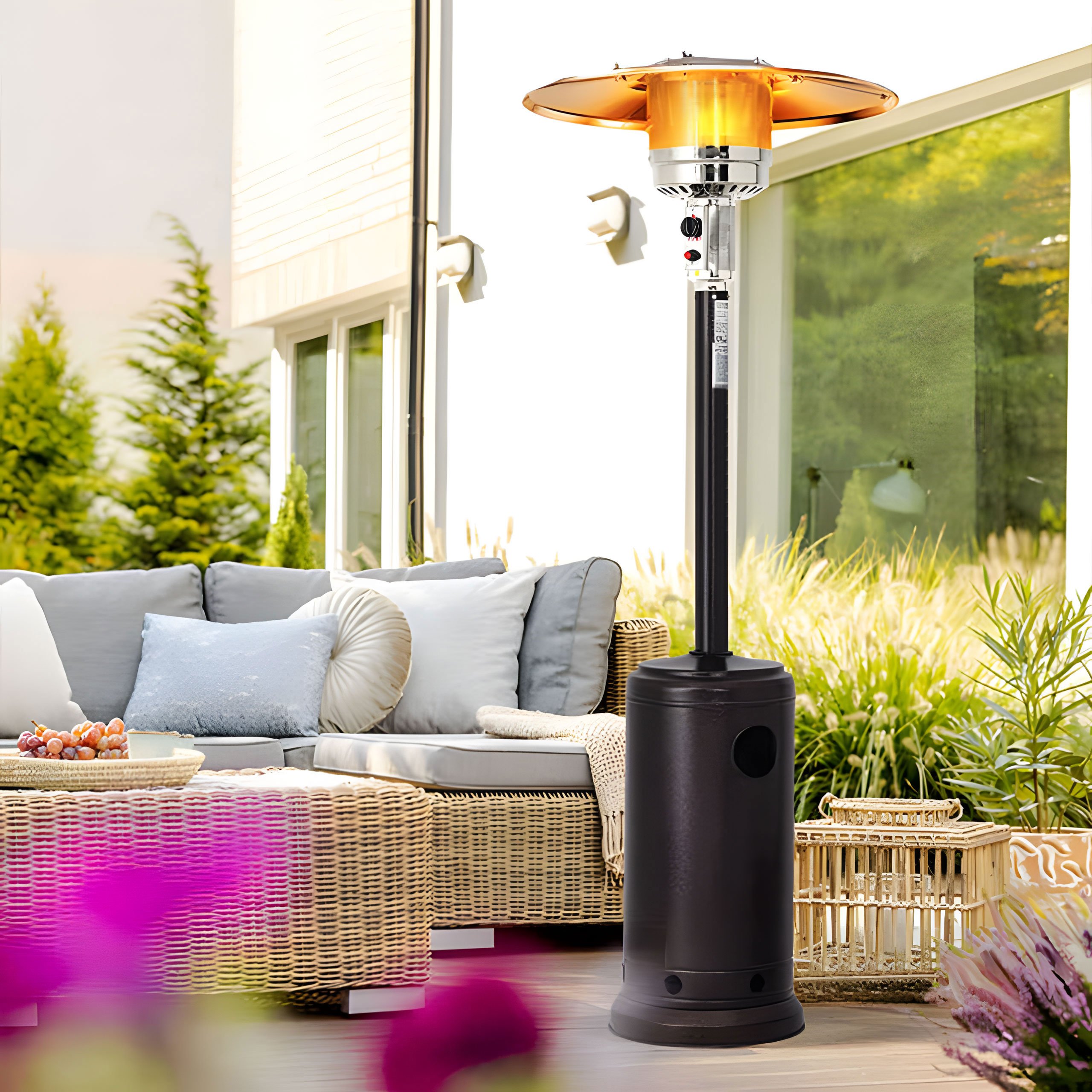 MultiGarden Plynové terasové topidlo, 13 kW, skleněné, pro zahradu a terasu, regulátor, hadice, kryt