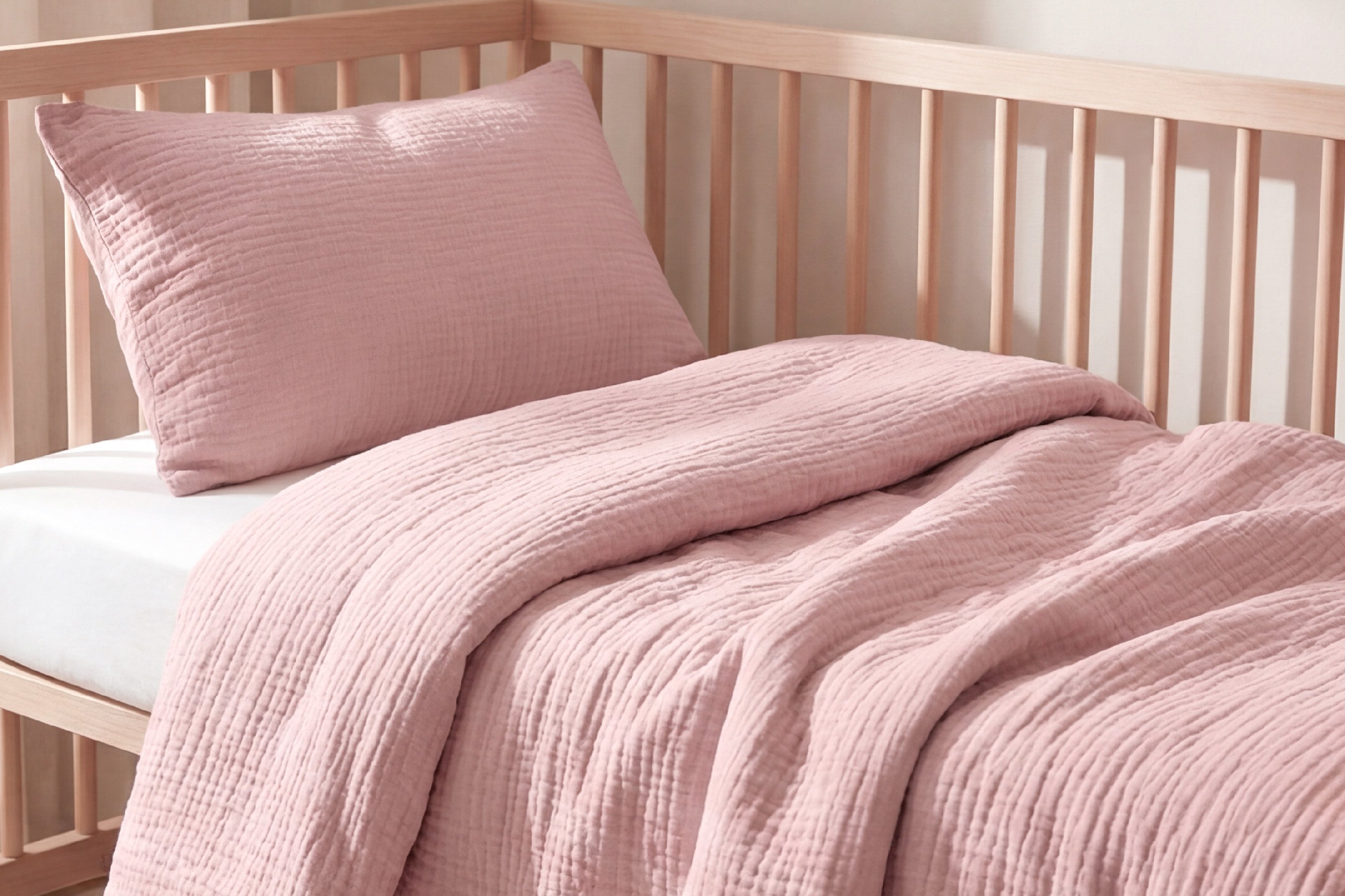 DARRÉ Celoroční mušelínové povlečení do postýlky Soft pink GOTS