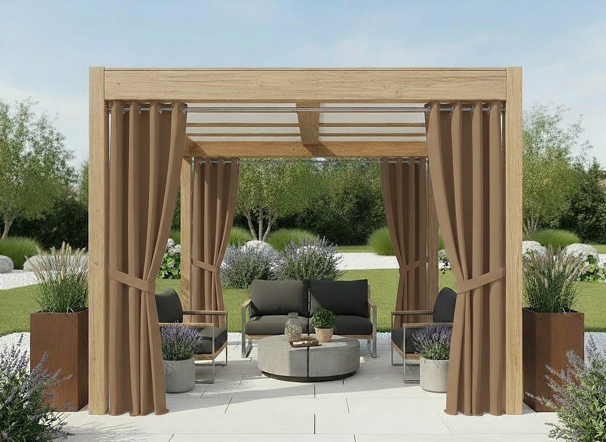 Venkovní zahradní závěs s kroužky GARDENIA RING tmavě béžová, šířka 140 cm výška různé rozměry Mybesthome Rozměr: 140x200 cm