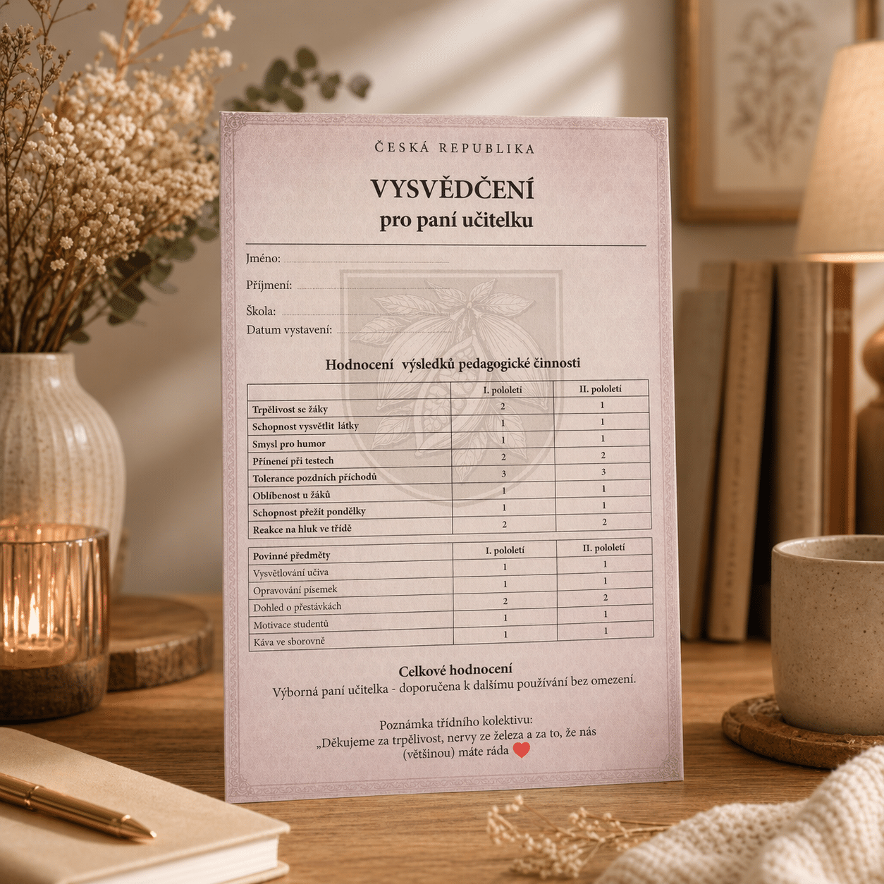 Degustační sada čokolád 6x25 g - VYSVĚDČENÍ pro paní učitelku