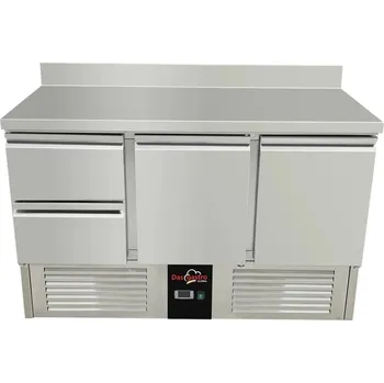 DASgastro Chladící stůl / přípravný stůl 1,37 mx 0,7 m - se 2 dveřmi a 2 šuplíky v levo a zadním lemem