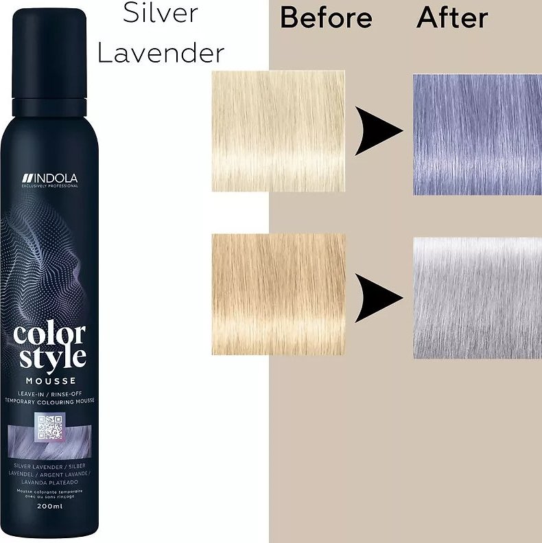Indola Color Style Mousse barvicí pěna pro styling a barvení v 1 snadném kroku 200 ml, Silver Lavender