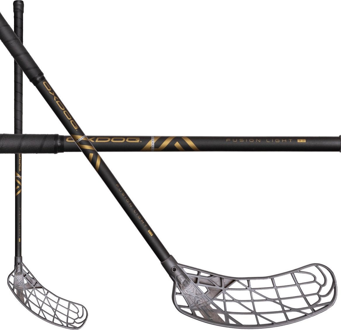 Oxdog FUSION LIGHT 32 DG ROUND NB Florbalová hůl dark grey / black - gold, Levá (levá ruka dole), 75cm (=85cm)