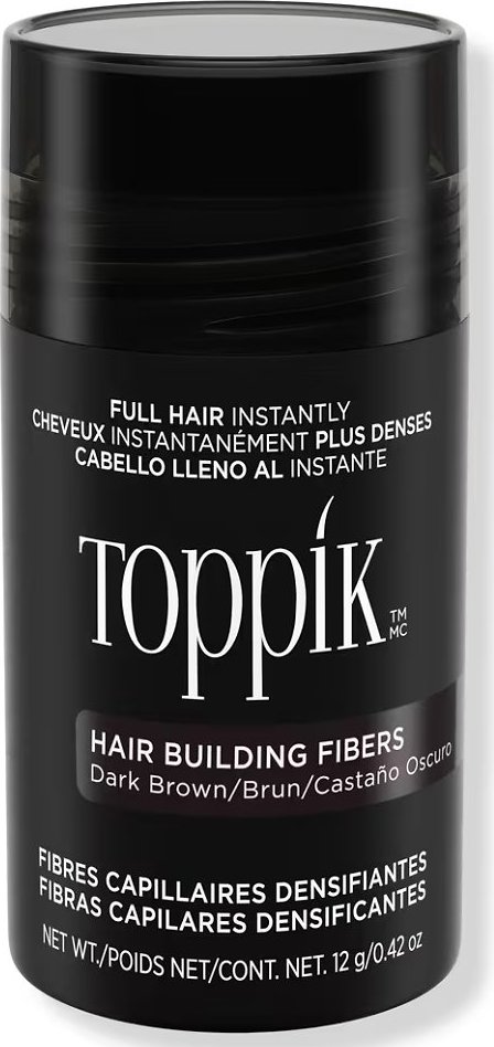 Toppík Hair Building Fibers keratinový pudr pro zakrytí řídnoucích oblastí 12 g, Tmavě hnědá