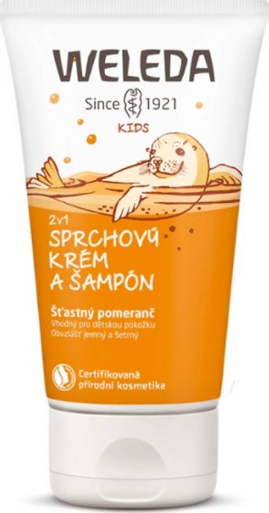 Weleda Kids 2in1 Shower & Shampoo sprchový krém a šampon pro děti 150 ml, Šťastný pomeranč
