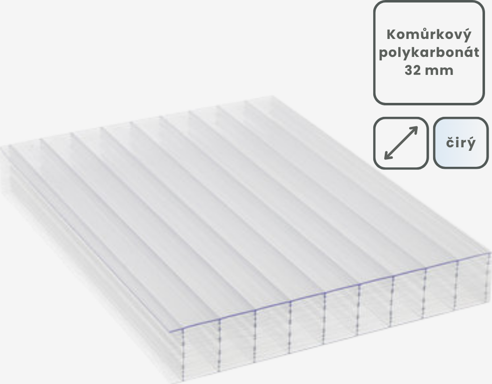 Komůrkový polykarbonát tl.32mm čirá Rozměr typizované desky: 2100x7000mm