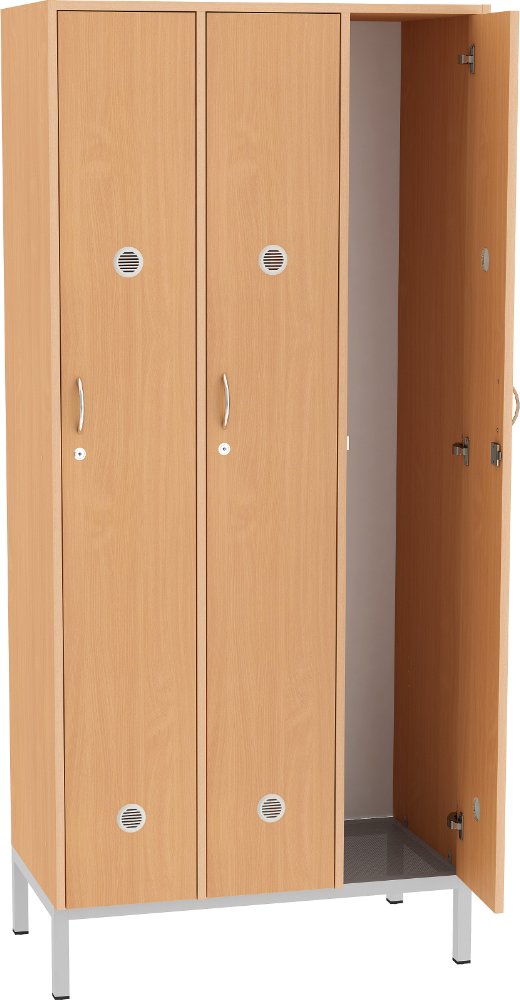 Novatronic SCHOLA Šatní skříň třídveřová na podnoži SF04 Barva kovové podnože: RAL 1018 - Zinkově žlutá, Dekor korpusu: Žlutá kari, Dekor dveří: Žlutá kari