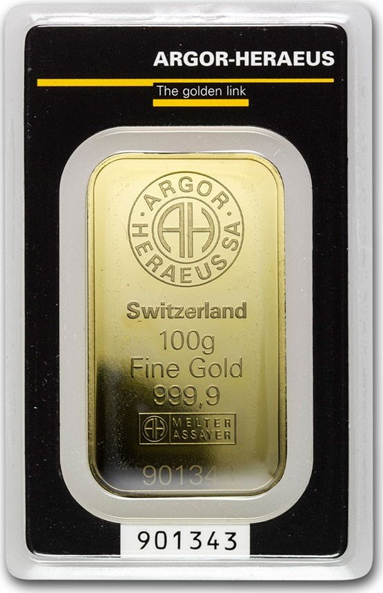 Zlatý slitek Argor Heraeus 100g
