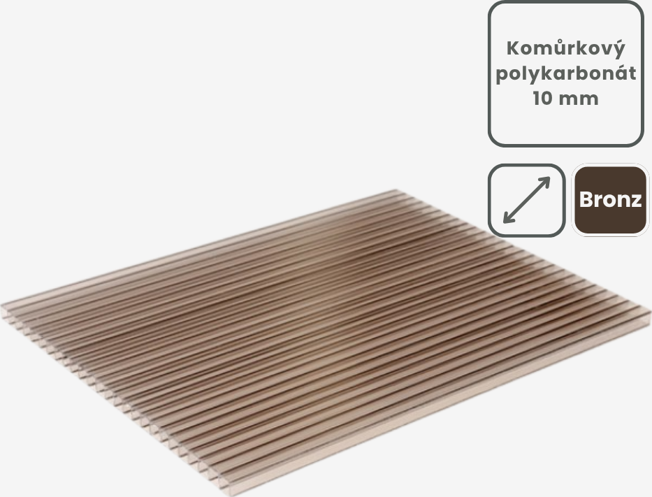 Komůrkový polykarbonát tl.10mm bronz Rozměr typizované desky: 1050x1000mm