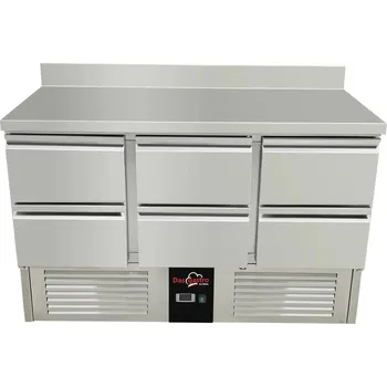 DASgastro Chladící stůl / přípravný stůl 1,37 mx 0,7 m - s 6 šuplíky a zadním lemem