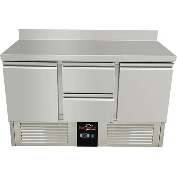 DASgastro Chladící stůl / přípravný stůl 1,37 mx 0,7 m - se 2 dveřmi a 2 šuplíky uprostřed a zadním lemem