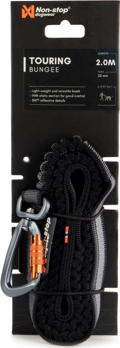 NON-STOP Dogwear Odpružené vodítko BUNGEE TOURING LEASH, černé, 2 m