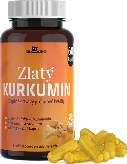 Zlatý Kurkumin 650mg + zázvor + piperin 60 kapslí