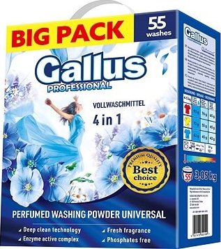 Gallus Professional 4v1 Universal Prášek na praní bílého a barevného prádla XL 55 Pracích cyklů