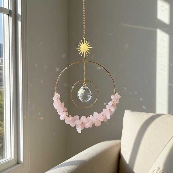 Lapač slunce CIRCLES se zlomly minerálů růženín 24 cm
