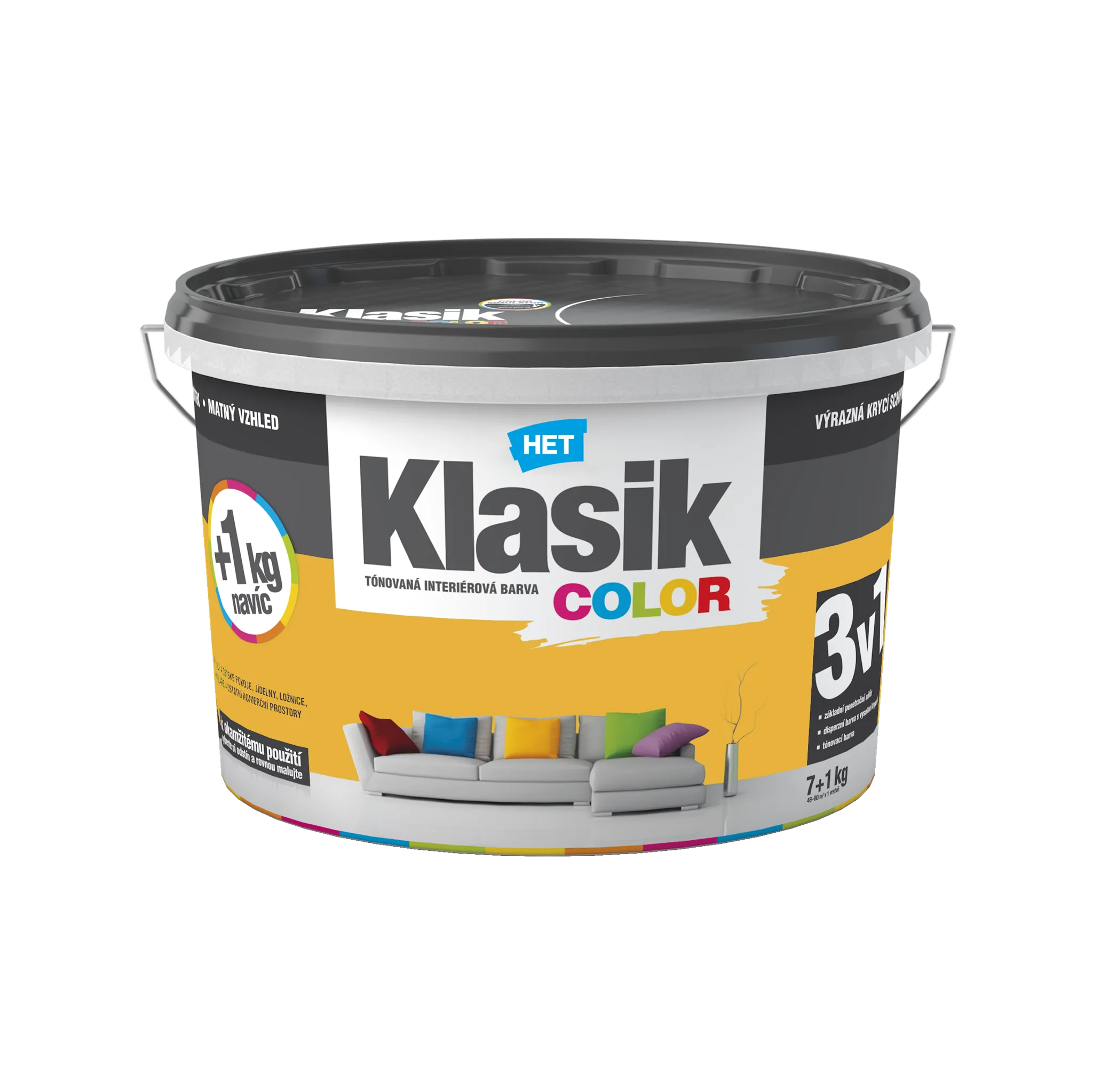Fotografie 1 - Barva na zeď HET Klasik Color 7+1 kg 0628 žlutá pampelišková