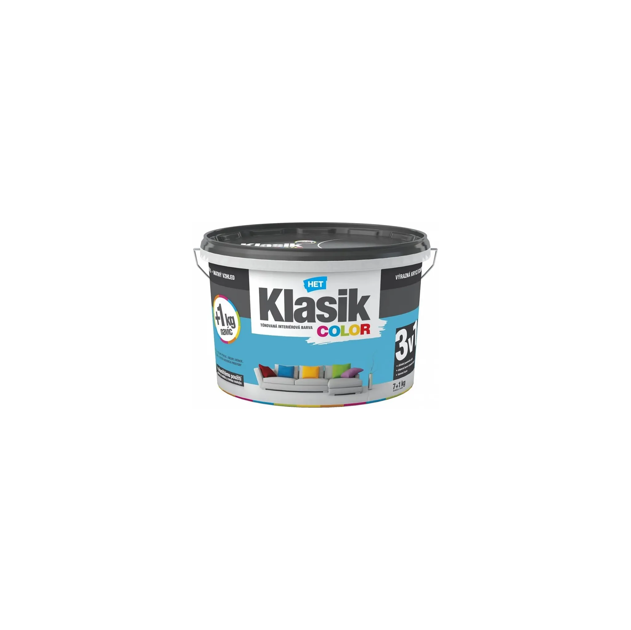Fotografie 1 - Barva na zeď HET Klasik Color 7+1 kg 0487 modrá tyrkysová