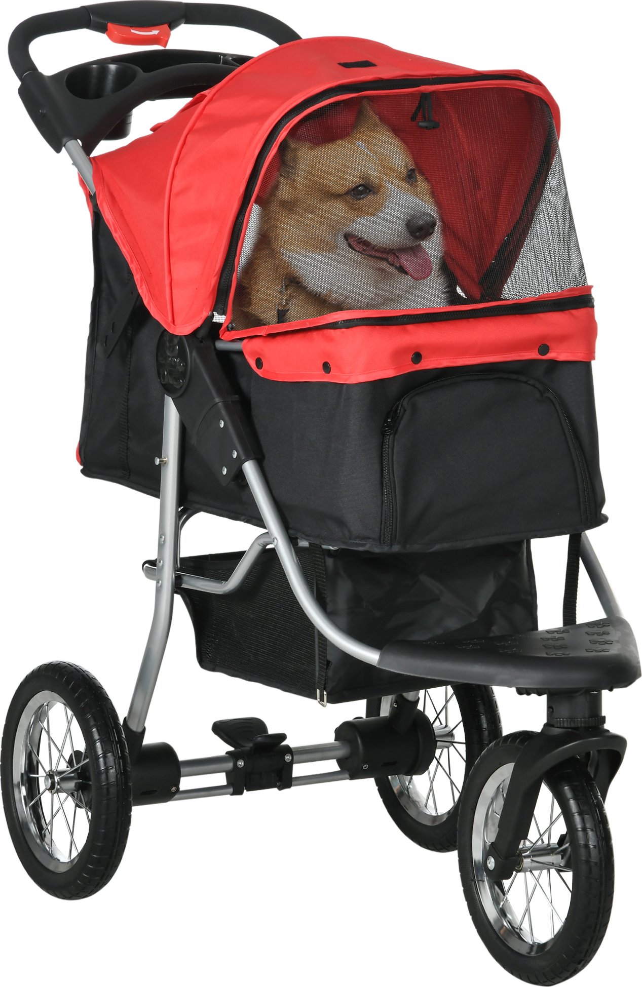 PawHut Kočárek pro psy Dog Buggy Cat Buggy Pet Stroller skládací se 3 koly pro psy a kočky Oxford Red Black 109,5 x 54,5 x 106,5 cm |