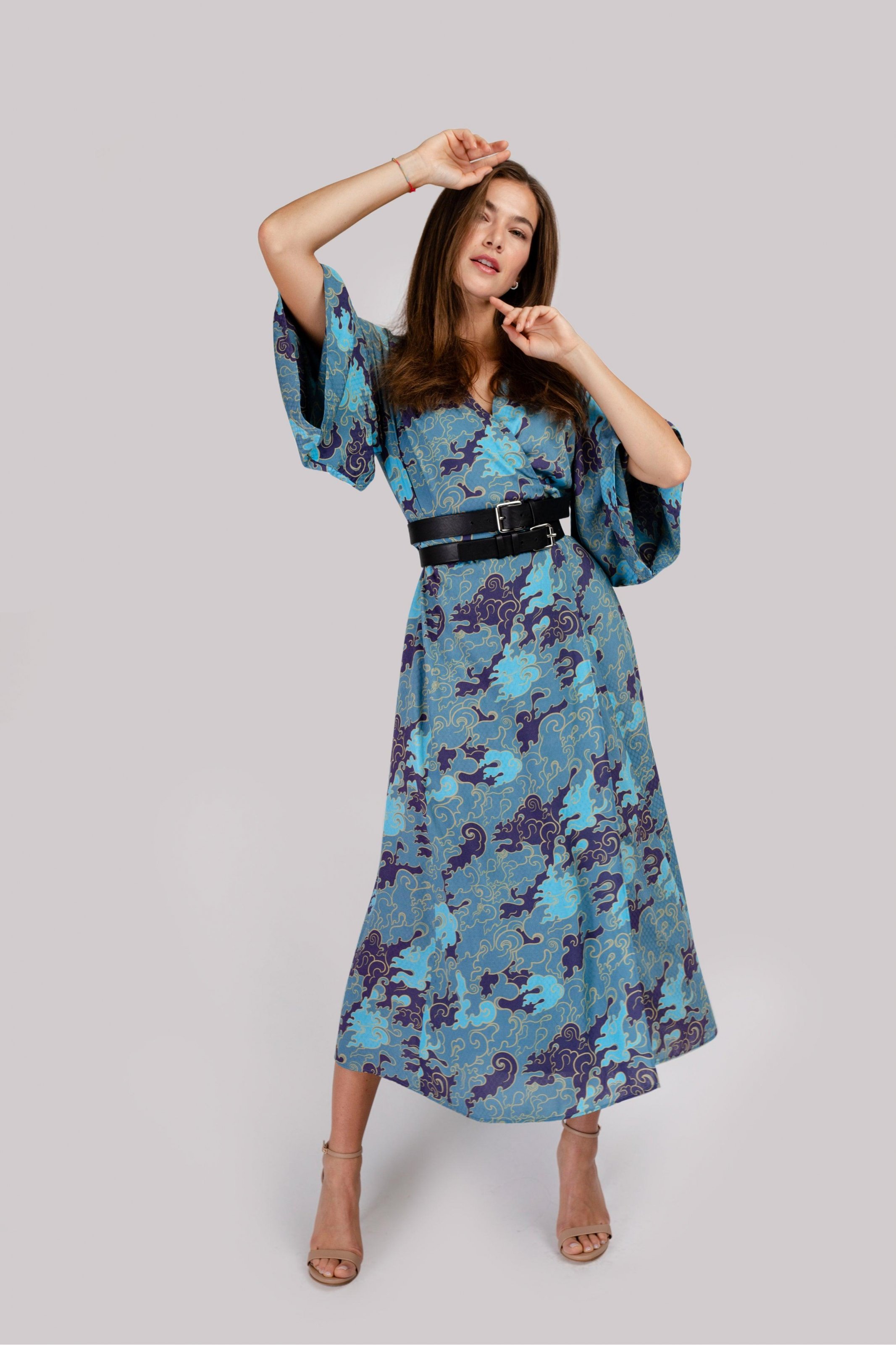 Kimonové zavinovací šaty Ai S / Modrá