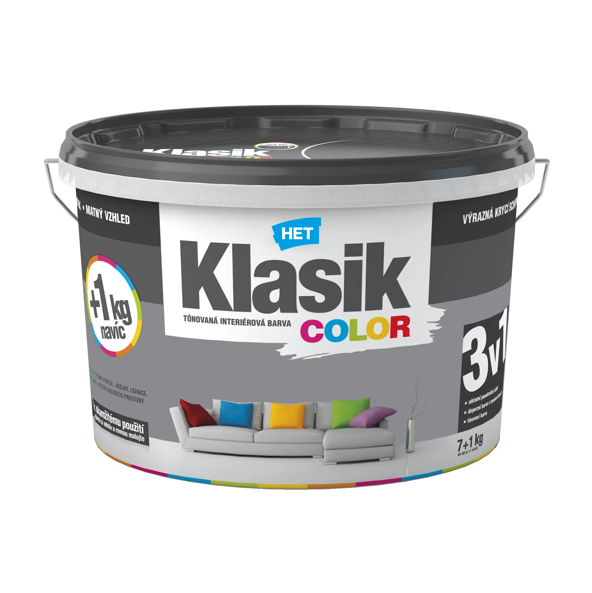 Fotografie 1 - Barva na zeď HET Klasik Color 7+1 kg 0167 šedá betonová