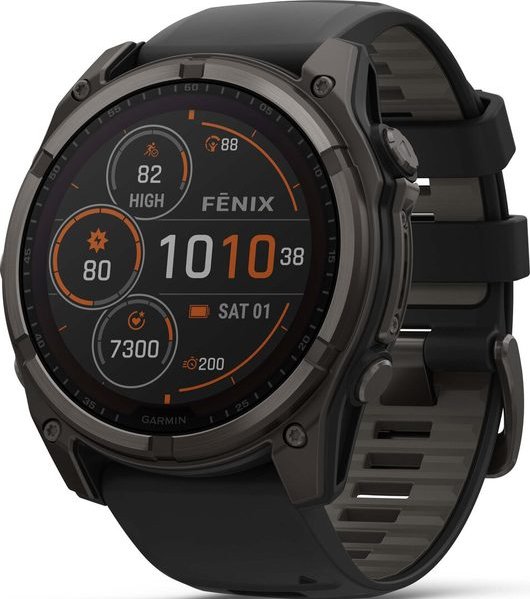 Garmin Fenix® 8 – 51 mm, Solar, Sapphire Sapphire, Carbon grey DLC titanium s Black/Grey silikonovým řemínkem 010-02907-11 + 5 let záruka a dárek ZDARMA