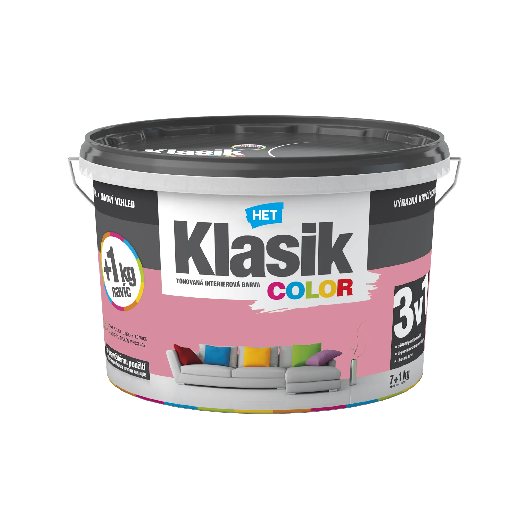 Fotografie 1 - Barva na zeď HET Klasik Color 7+1 kg 0837 růžová