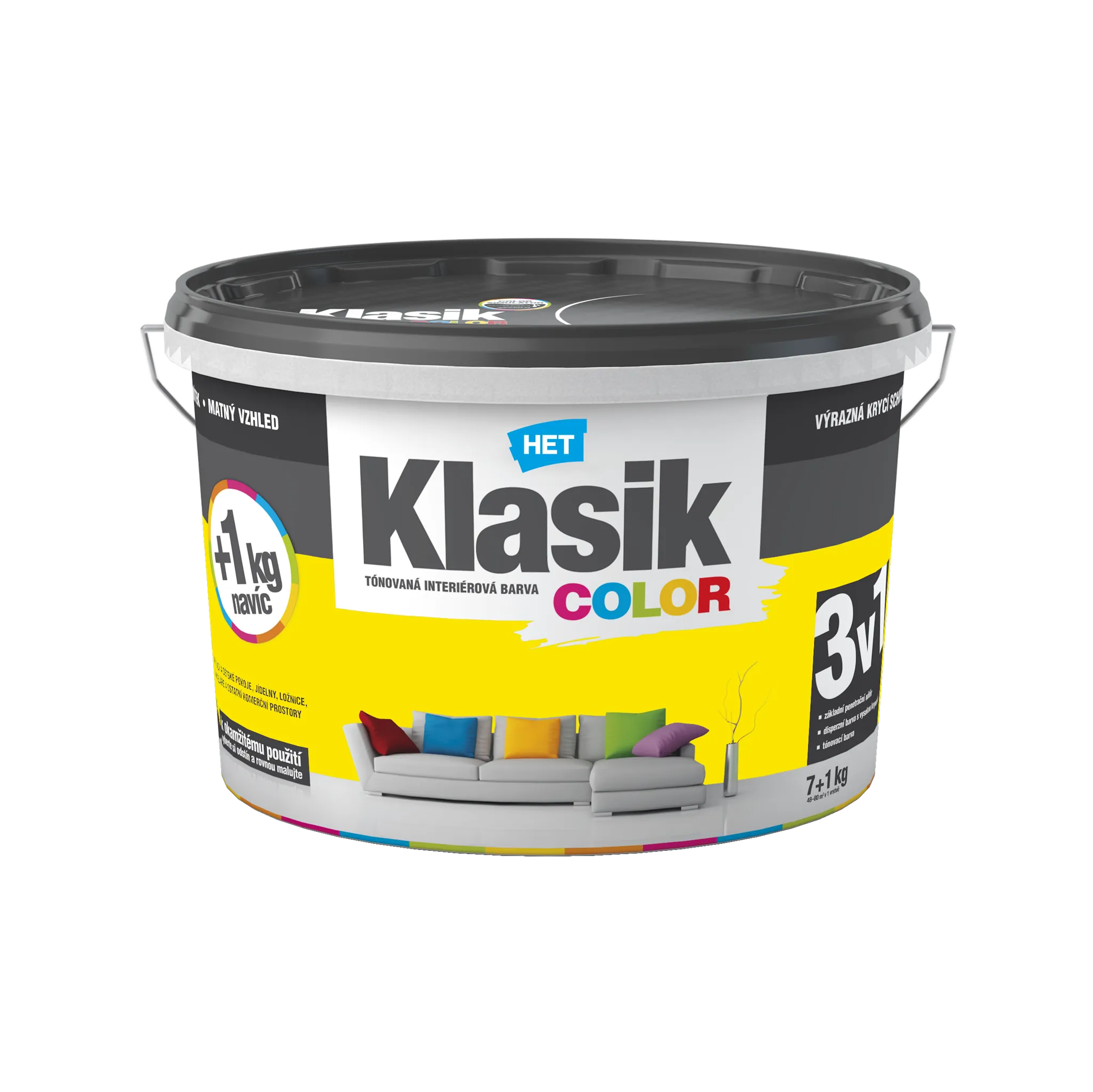Fotografie 1 - Barva na zeď HET Klasik Color 7+1 kg 0618 žlutá citrónová