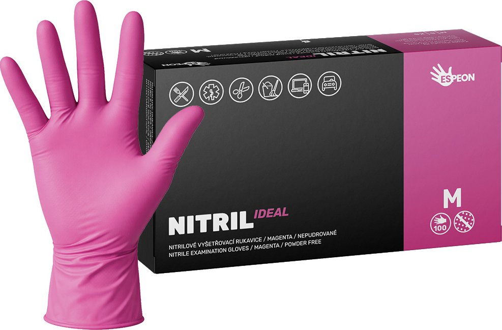 Espeon Nitrilové rukavice NITRIL IDEAL 100 ks, nepudrované, magenta, 3.5 g Velikost: M