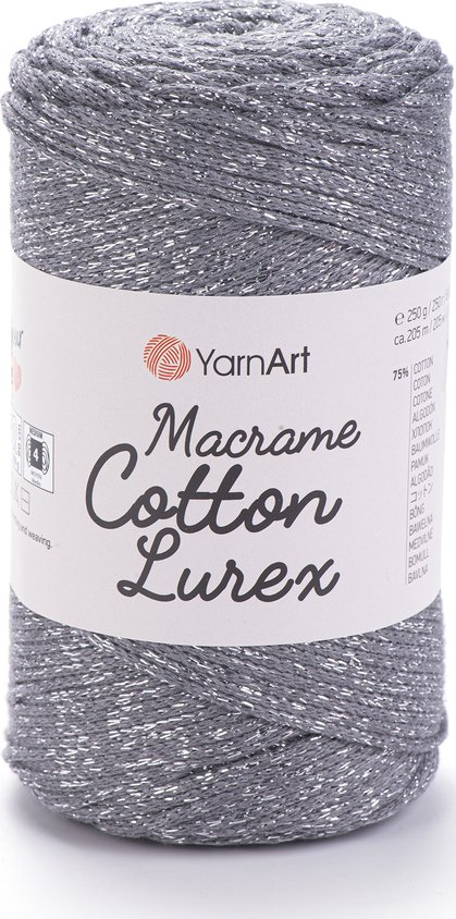 Yarn Art Macrame Cotton Lurex 737 šedá se stříbrnou nitkou