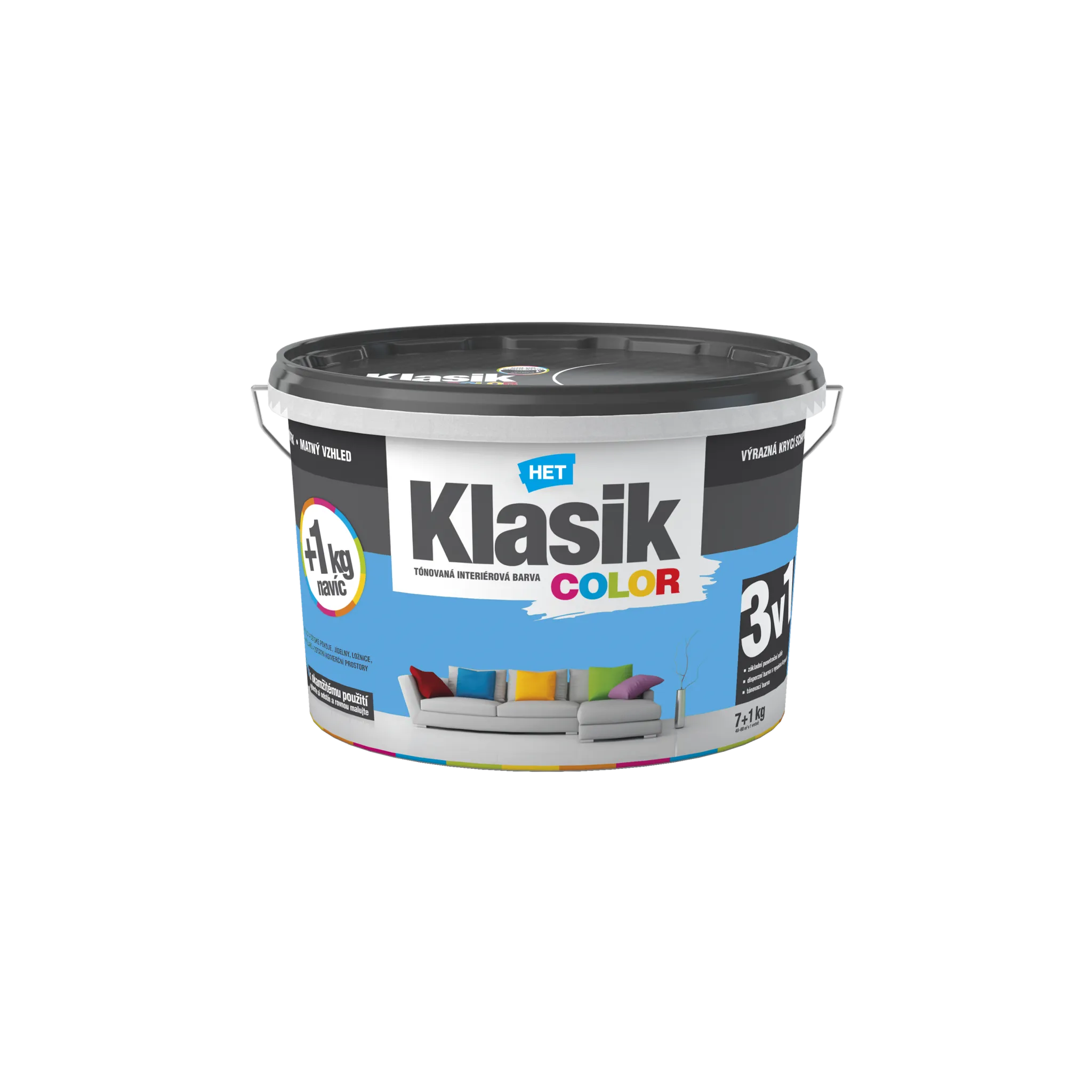 Fotografie 1 - Barva na zeď HET Klasik Color 7+1 kg 0417 modrá azurová