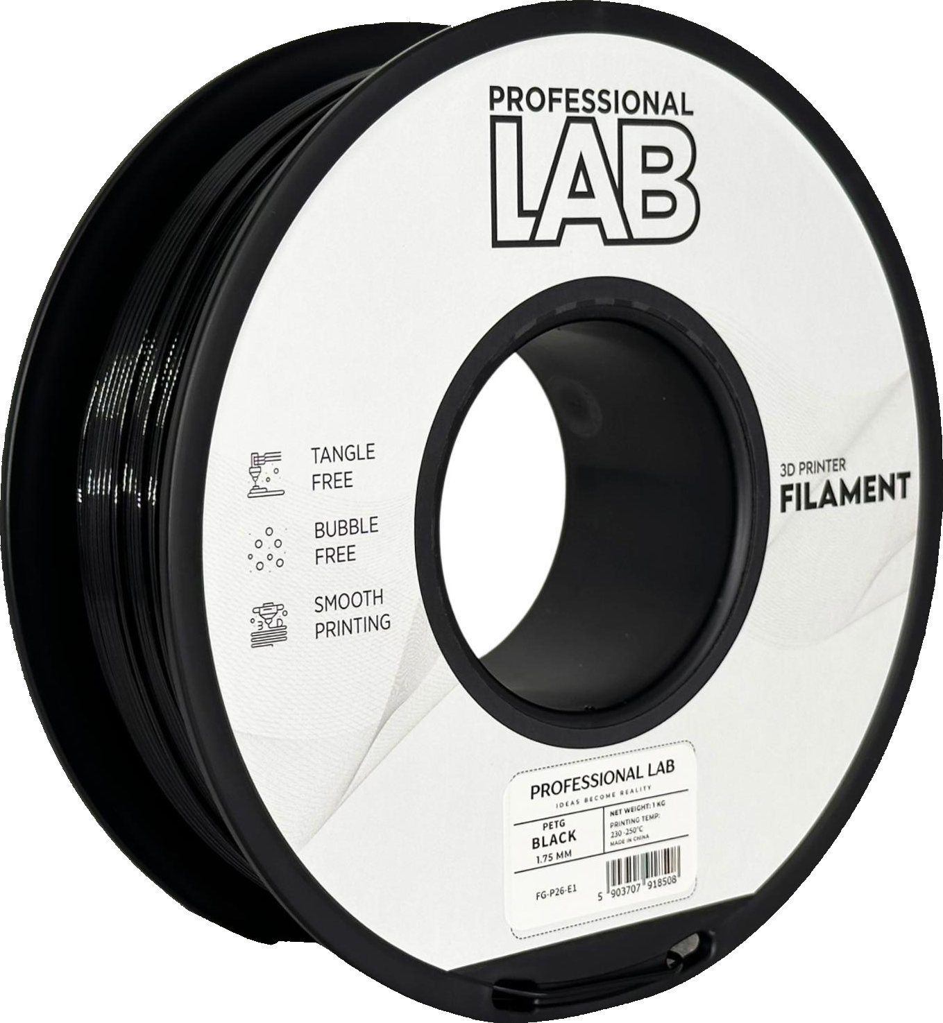 Filament Professional Lab PETG 1,75 mm 1 kg, Černá FG-P26-E1