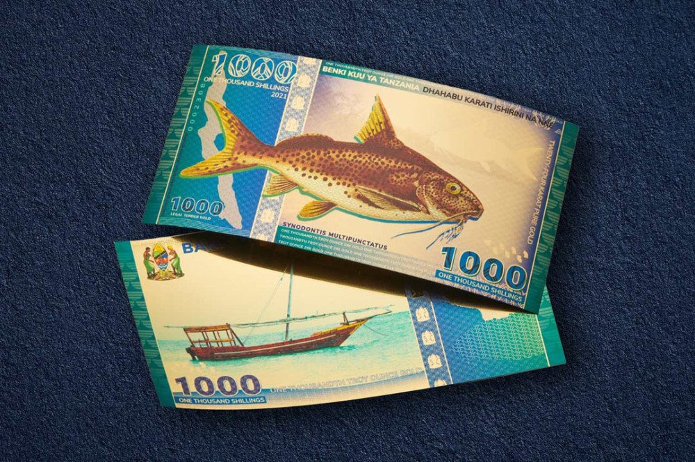 Tanzanian 1000 Shilling Lake Tanganyika Catfish Gold Bill