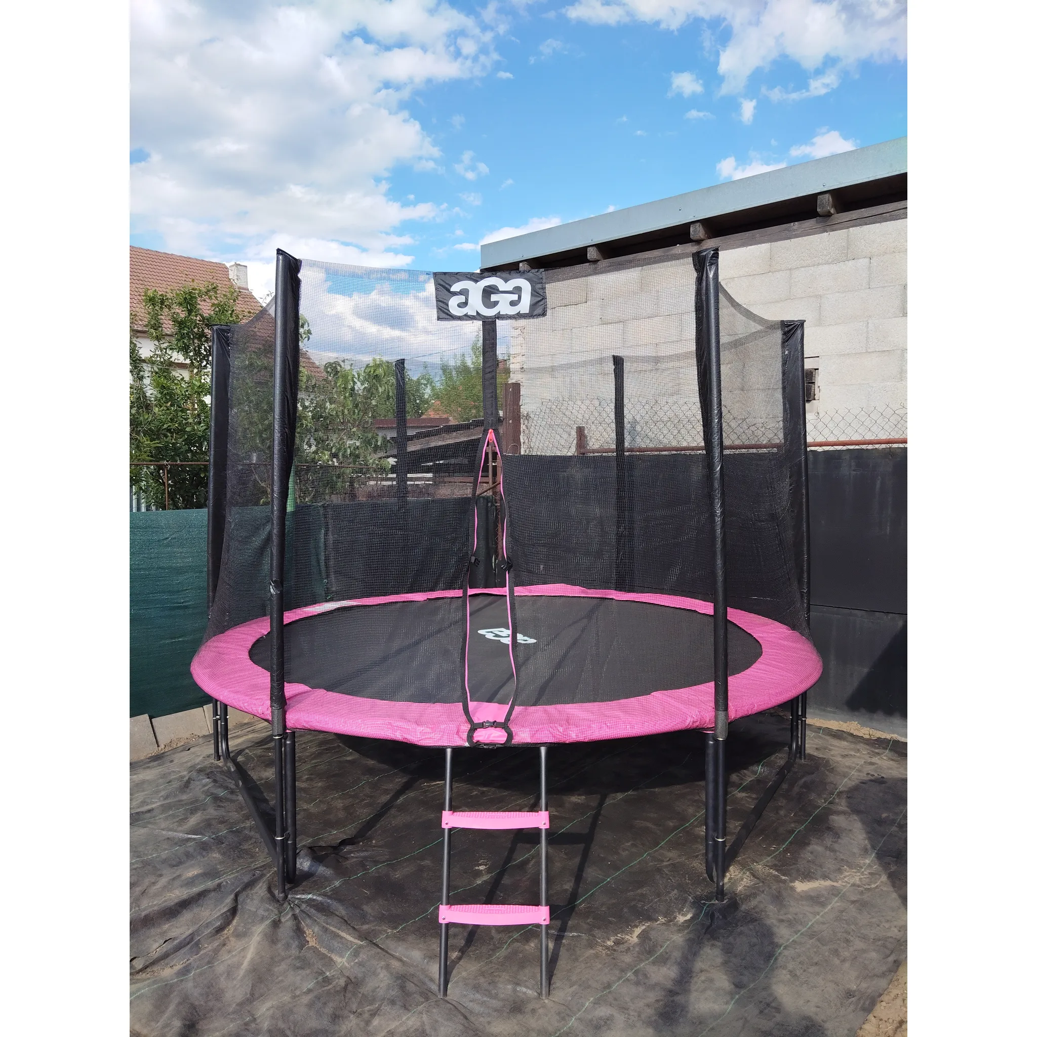 Fotografie 2 - Trampolína Aga Sport Pro 430 cm světle zelená + ochranná síť + žebřík