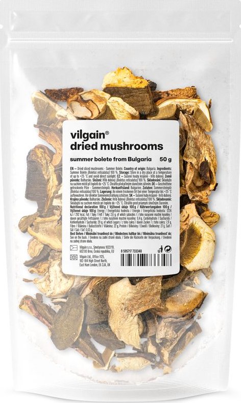 Vilgain Sušené houby –⁠ intenzivní chuť a aroma, šetrně sušené teplým vzduchem pro zachování kvality, ověřený původ z bulharských hor 50 g - Hřib dubový