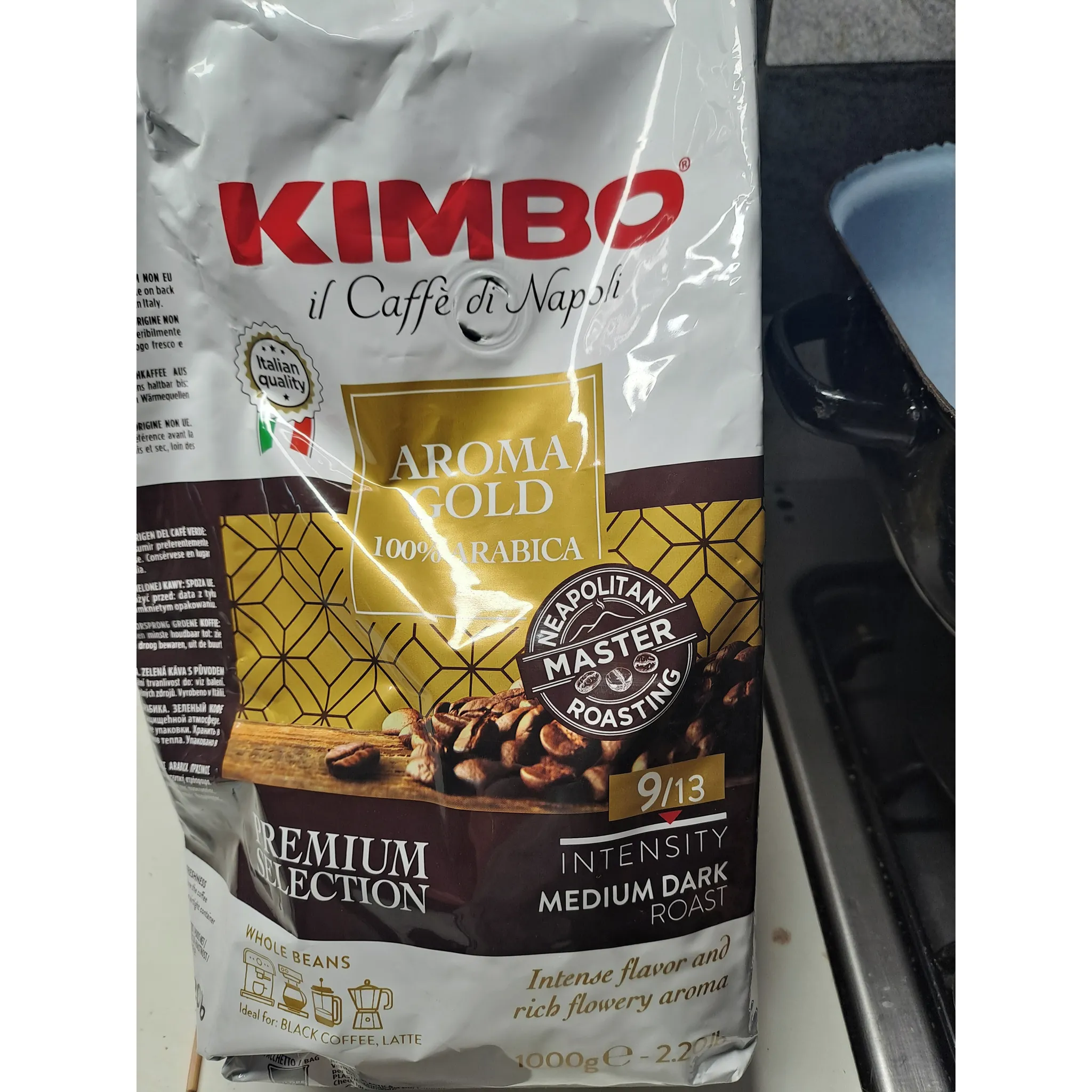 Fotografie 2 - Káva Kimbo Aroma Gold Arabica zrnková 1 kg