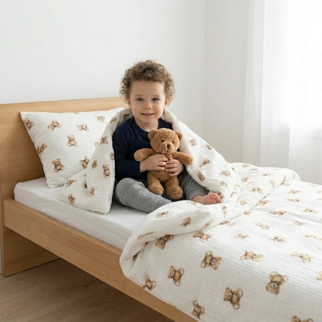 SVITAP sleepwell Mušelínové povlečení do dětské postýlky smetanové, medvídek
