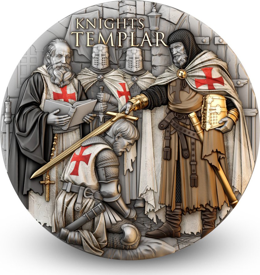 Templářští rytíři - 2 Oz - stříbrná sběratelská mince