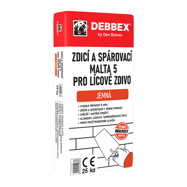 Den Braven Zdicí a spárovací malta 5 pro lícové zdivo 25 kg pytel šedá