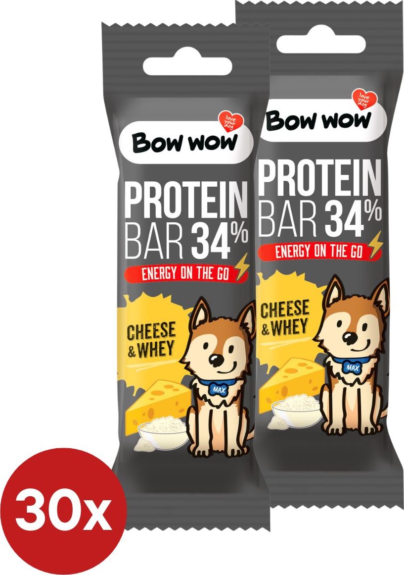 Proteinové tyčinky Bow wow Sýr a syrovátka BOX - 34 % bílkovin, 20 ks