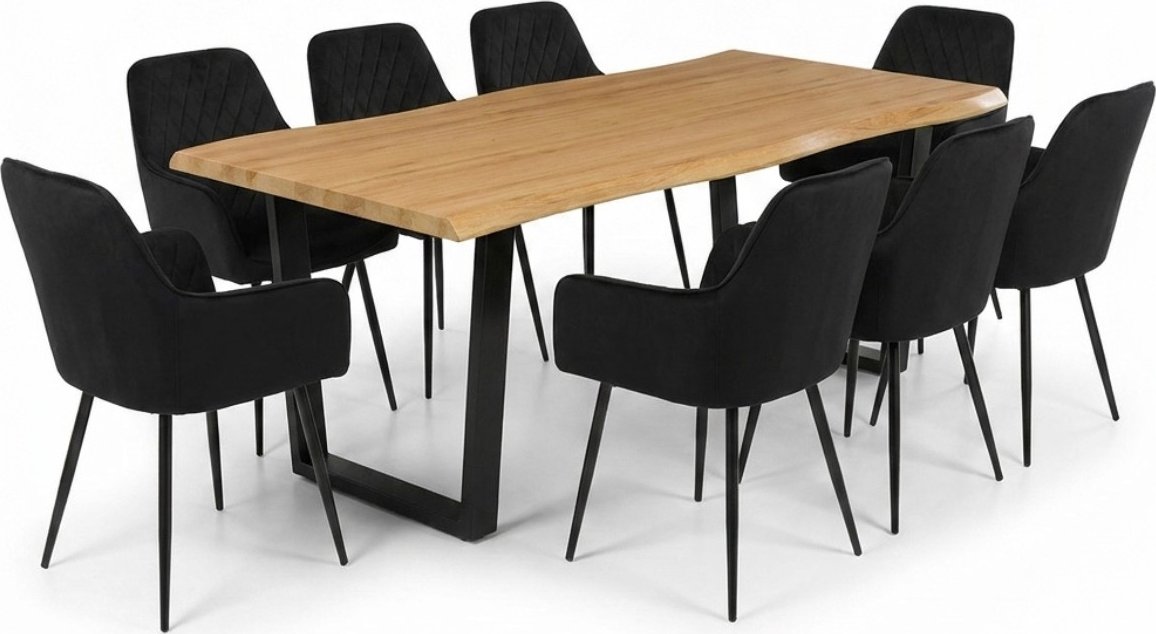 Vikio Jídelní set pro 8 osob 180x90 cm dub noha U černá židle s područkami VJS168-8C ZA AKČNÍ CENU