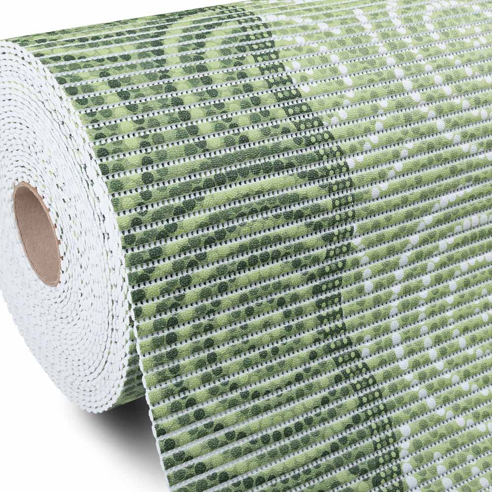 Koupelnová pěnová rohož / předložka PRO-044 Zelené kruhy a vlnky - metráž šířka 65 cm