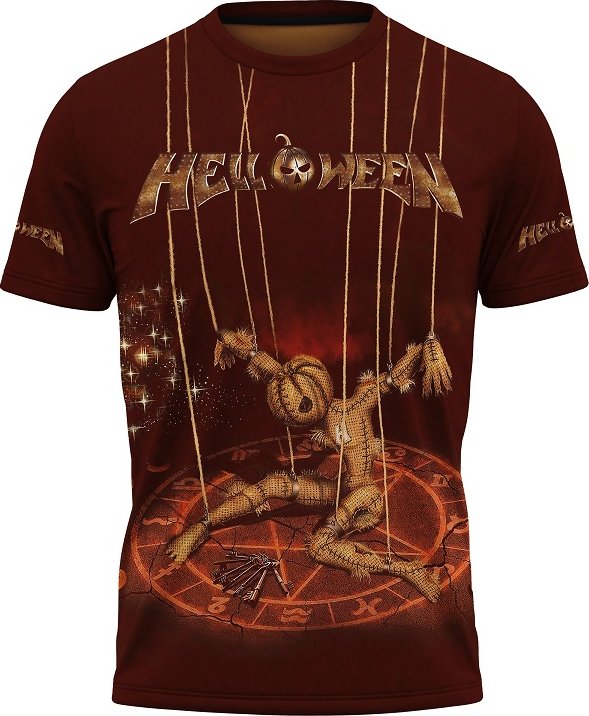 PE metal tričko potisk loutka skupiny Helloween velikost: 146 - šířka 39 cm, délka 51 cm