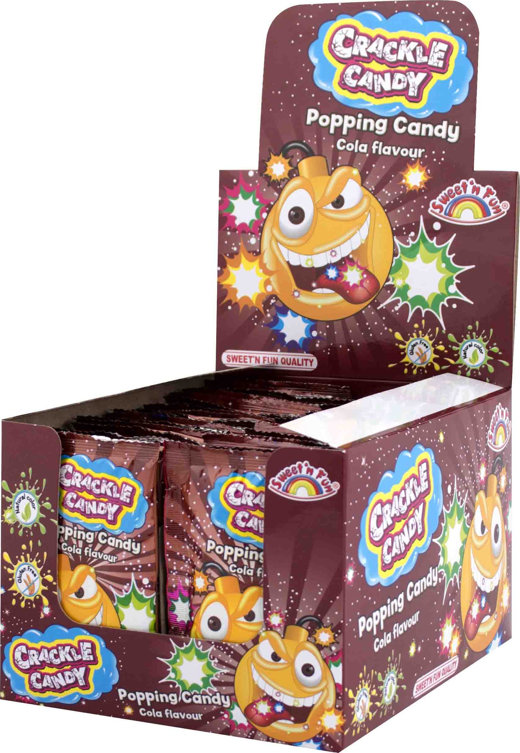Crackle candy COLA – žvýkačka s práskacím práškem 8g (Objevte žvýkačku s praskacím práškem s colovou příchutí – sladkou bombu, která vás překvapí každým soustem! Originální cukrovinka, která spojuje hravou explozi chuti s osvěžující žvýkačkou.)