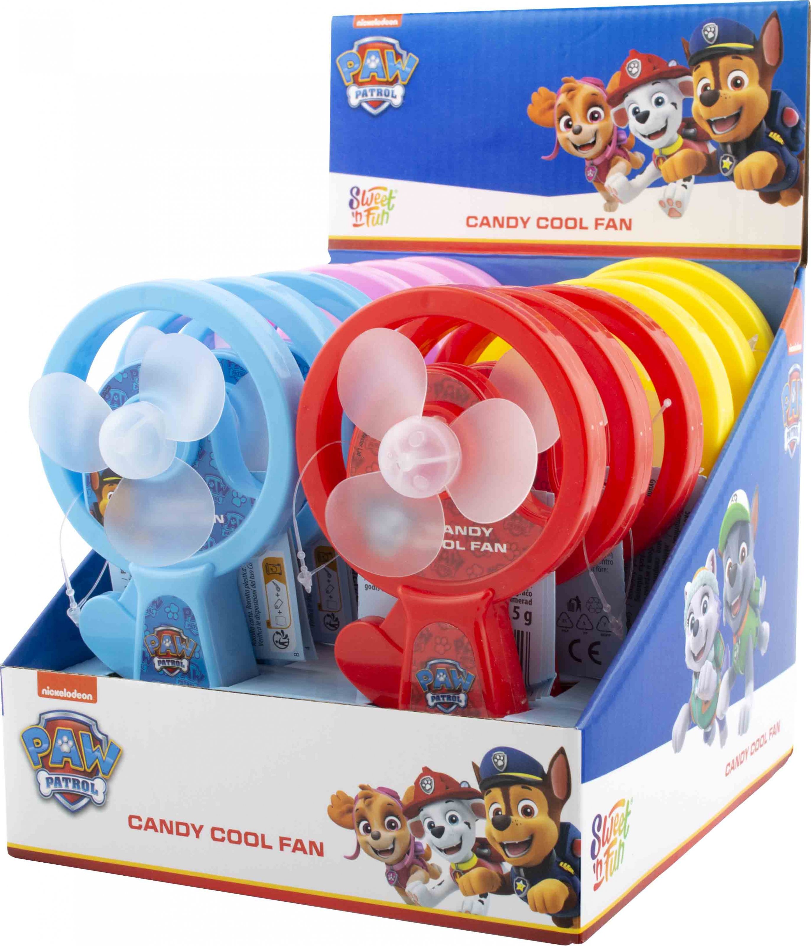 Paw Patrol candy cool fan – větráček s cukrovinkou 5g (Větráček s?cukrovinkou v?motivu Tlapkové patroly je hravá sladkost, která spojuje oblíbené hrdiny s?osvěžujícím hroznovým cukrem. Po stisknutí tlačítka se větráček roztočí, takže děti baví nejen chutí